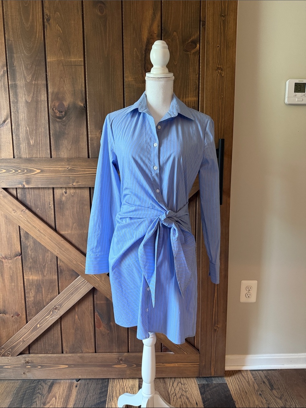 Abercrombie & Fitch Light Blue Striped Tie-Waist Shirt Dress